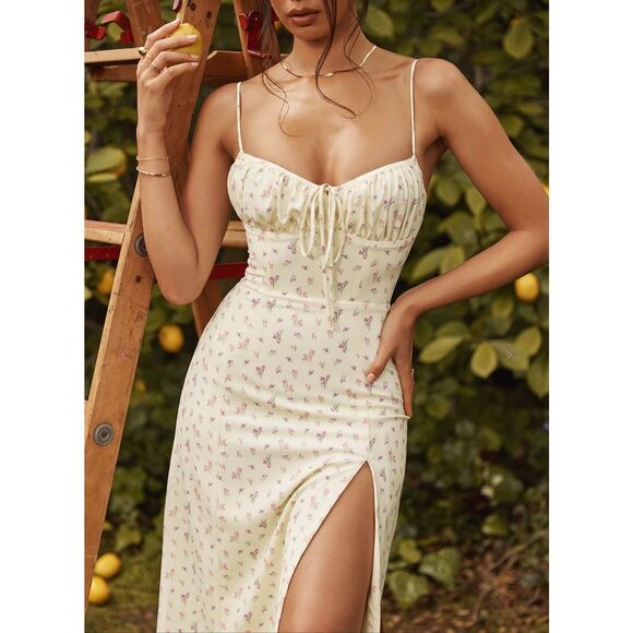 House of CB size M Carina Lemon floral bustier midi dress - EUC - Picture 2 of 10